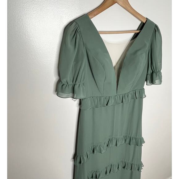 Revelry Harley Chiffon Tiered Maxi Dress 4 Sage Green Ruffle Wedding Guest - Picture 5 of 14